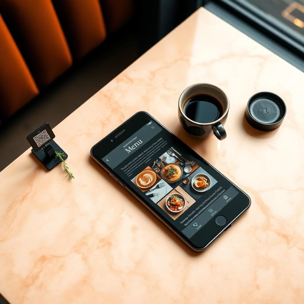 A modern restaurant table with a digital menu